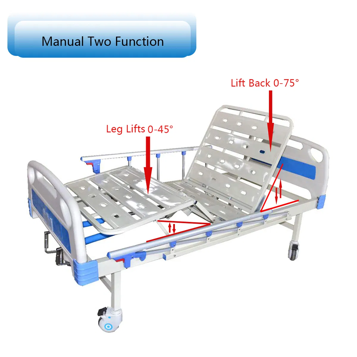2 Function Medica ABS Double Crank Manuall Hospital Bed for Patient Nursing B07