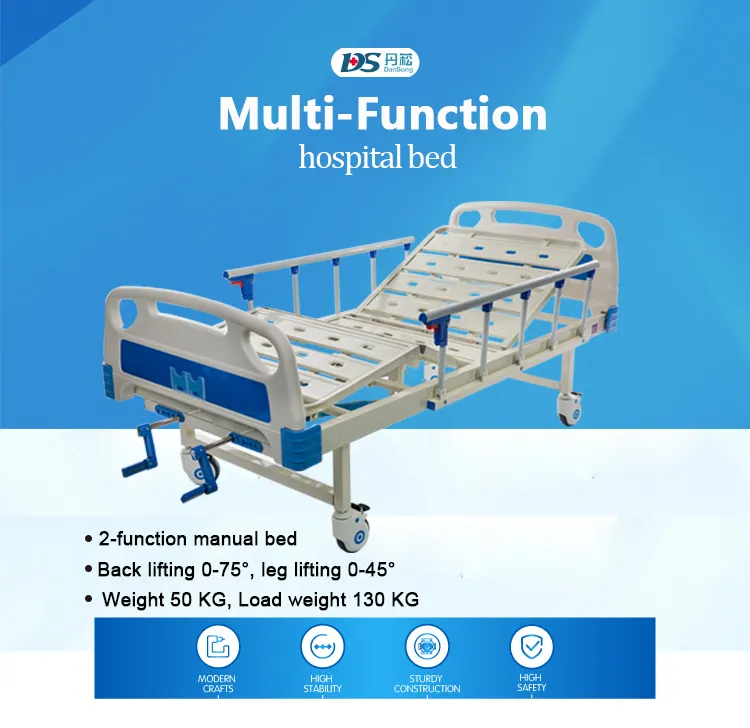 2 Function Medical Steel Adjustable Economic Hospital Bed with Ce