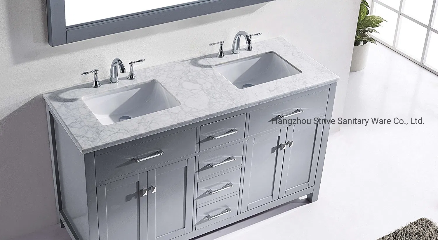 60inch New Design Solid Wood Double Bathroom Vanity Cabinet