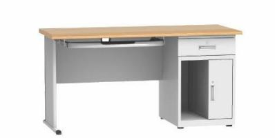 an Office Desk with Three Drawers on The Left and Right Sides