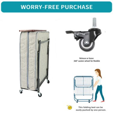 Apartment Spare on Wheels Folding Bed Memory Foam Super Sturdy Frame Single Size