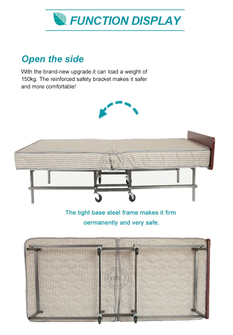 Apartment Spare on Wheels Folding Bed Memory Foam Super Sturdy Frame Single Size