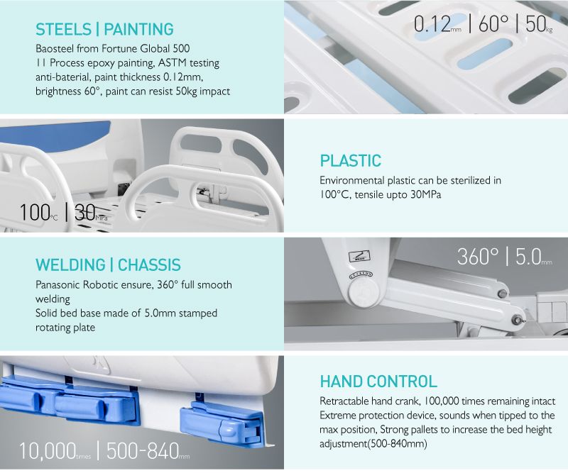 B3c Medical ABS Manual Patient Bed with Siderails