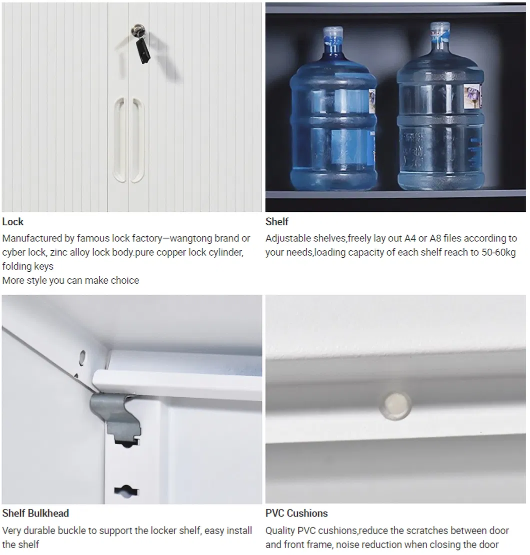 Black Steel Tambour Cabinet, Roller Door, Shutter Stationery Cupboard, Office