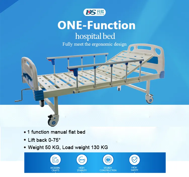 CE Certification 1 Cranks 1 Function Geriatric Hospital Bed with Guardrails