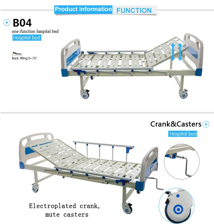 CE Certification 1 Cranks 1 Function Geriatric Hospital Bed with Guardrails