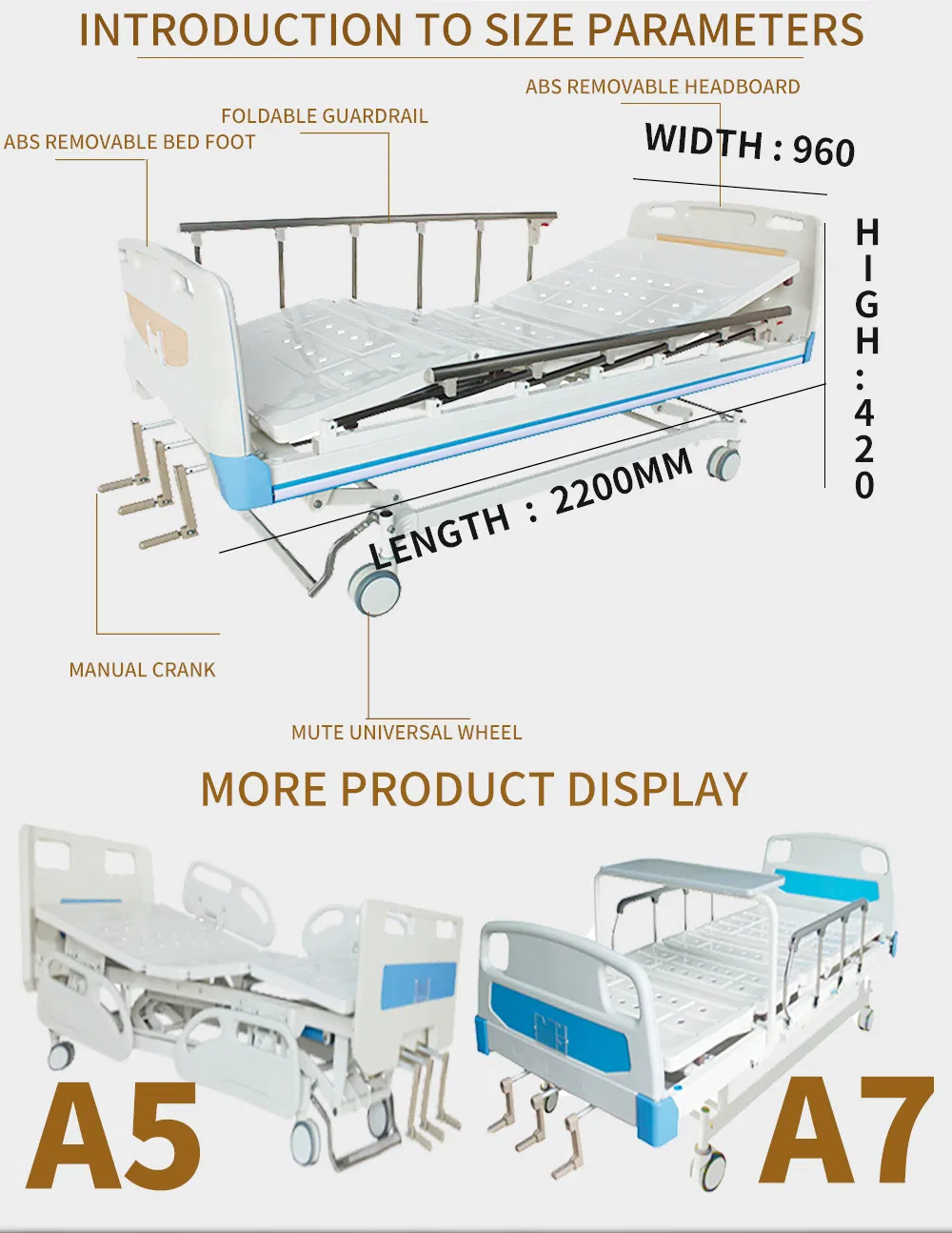 Cheap Price ICU Ward Room 5 Function Electric Hospital Bed Electronic Medical Bed for Patient
