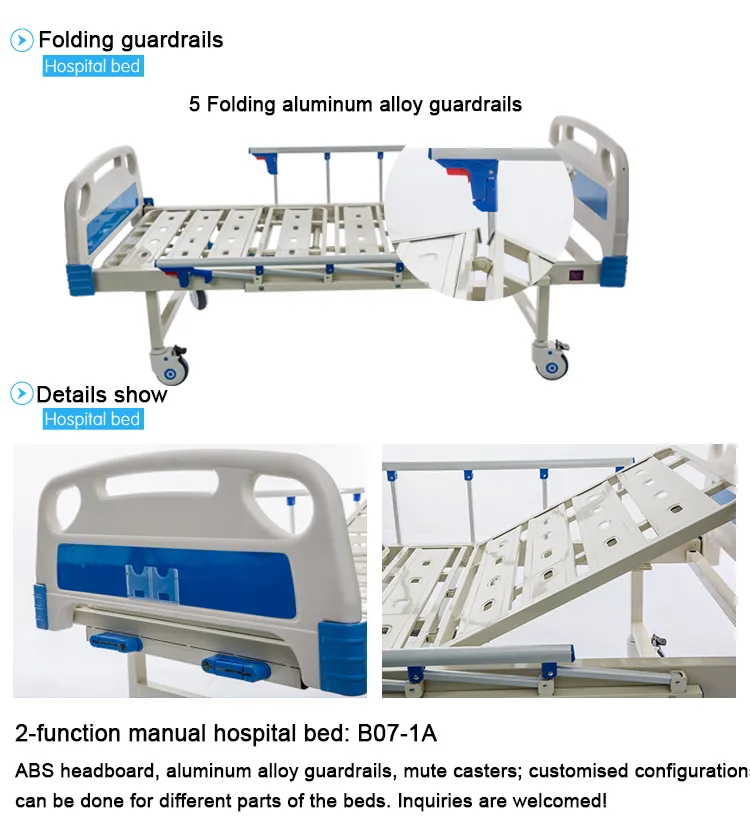 China Suppliers 2 Function Manual ABS Head Hospital Bed with Side Rail