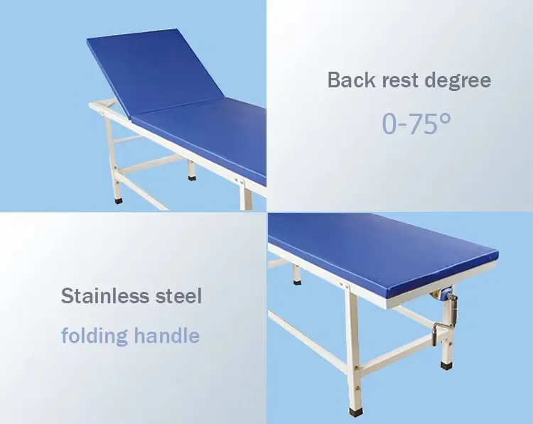 D04 Blue Color Folded Stainless Steel Medical Furniture Hospital Equipment Diagnostic Hospital Consultant Bed Examination Coach/Bed in Hospitals