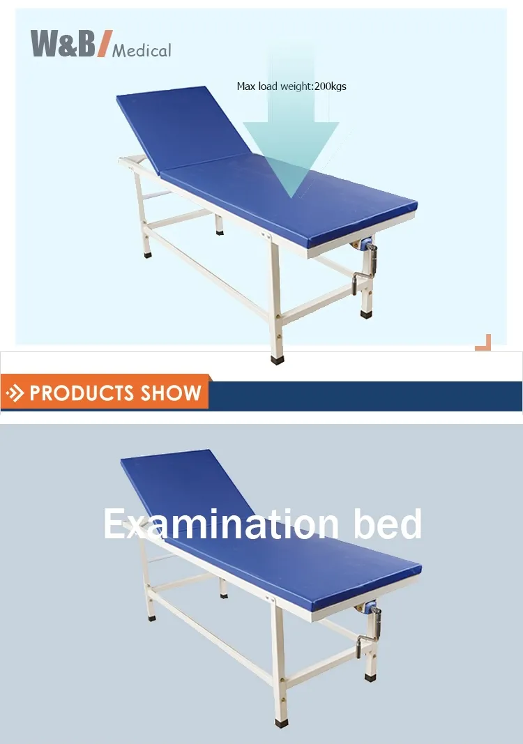 D04 Blue Color Folded Stainless Steel Medical Furniture Hospital Equipment Diagnostic Hospital Consultant Bed Examination Coach/Bed in Hospitals