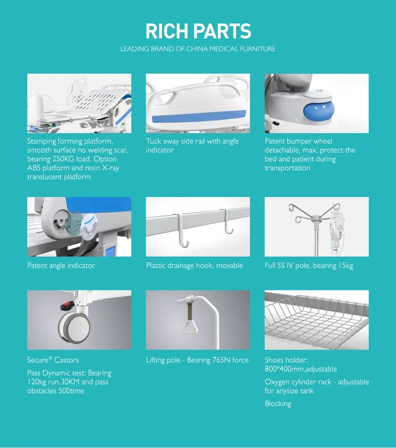 D3d Saikang Professional 3 Crank Multifunction Adjustable Hospital Bed Used Patient Medical Manual ICU Bed Price