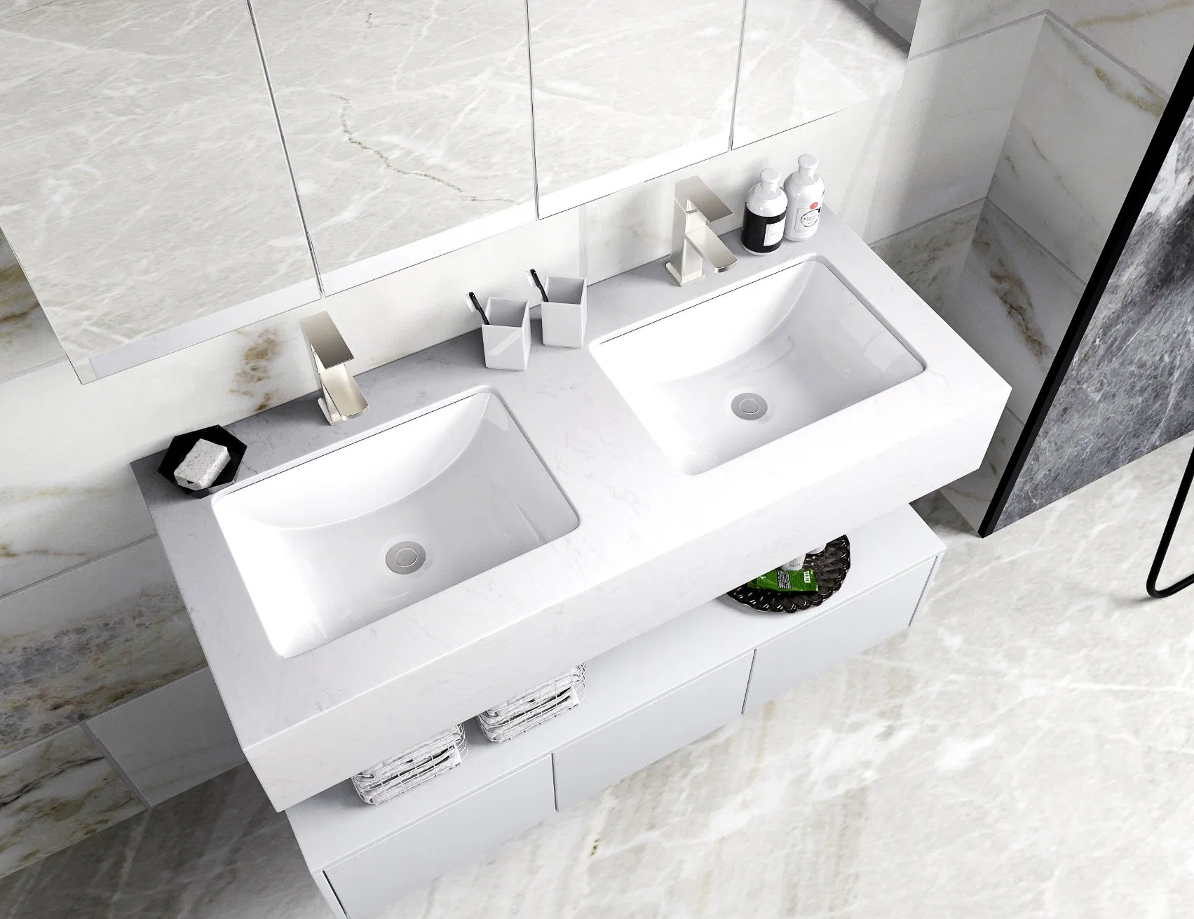 Dressing Table Wall Mirror European Style Double Sink Bathroom Cabinet