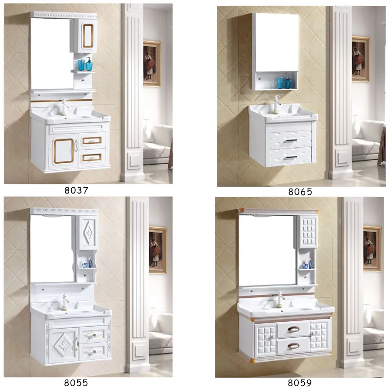 Economic Modern Luxury Wall Mounted Sink Vanity Hotel Home White Liquidation Bathroom Cabinet