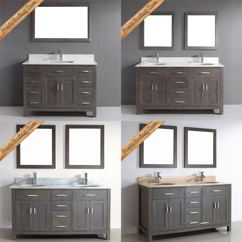Fed- 1952 Unique Double Sinks Grey Finishing Modern Bathroom Cabinets