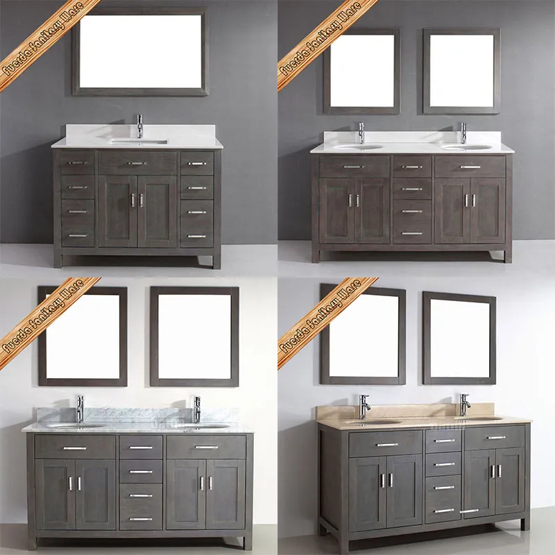 Fed-1952 Unique Double Sinks Grey Finishing Modern Bathroom Cabinets