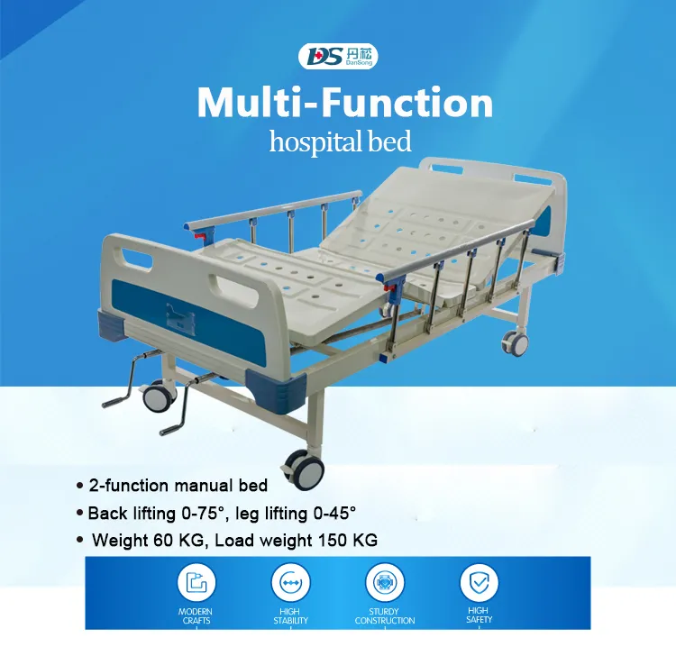 Height Adjustable 2 Cranks Manual Metal Hospital Bed for Bedridden Patients