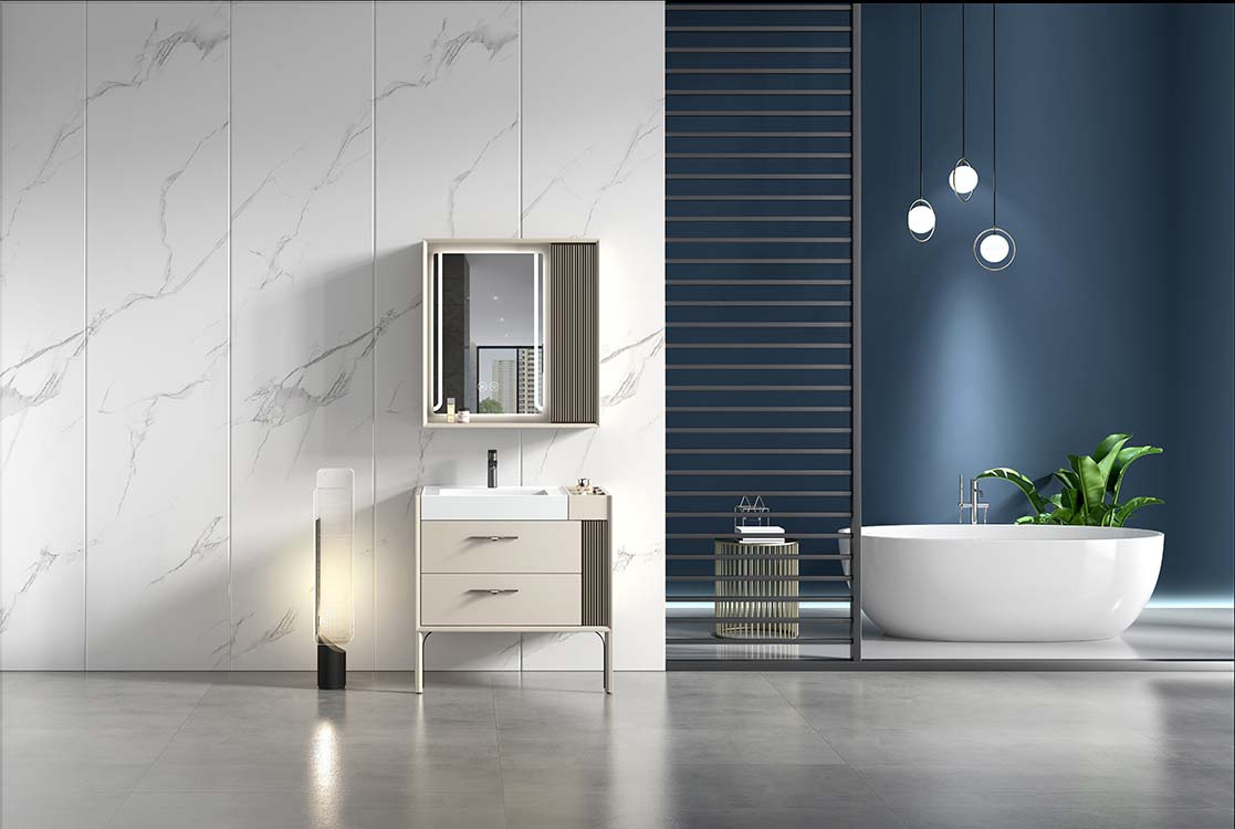 High Quality Floor Mounted Bathroom Cabinet with Ceramic Basin