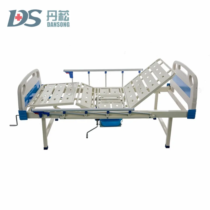 Medical Supplier Folding 3 Function 2 Crank Mobile Hospital Bed with Potty Hole