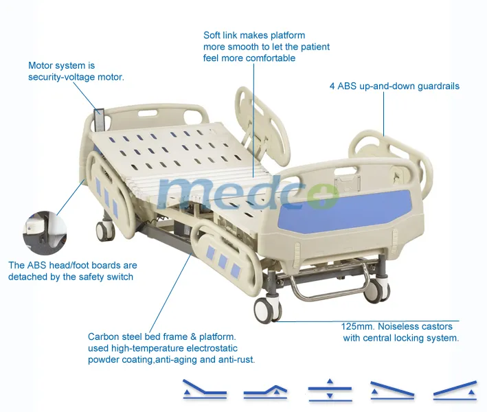 Medical Supplies Steel ICU Multi-Function Metal Mobile Electric Adjustable Hospital Bed for Clinic