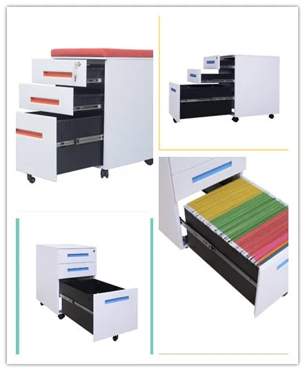Mobile 3-Drawer Pedestal File Cabinet with Casters