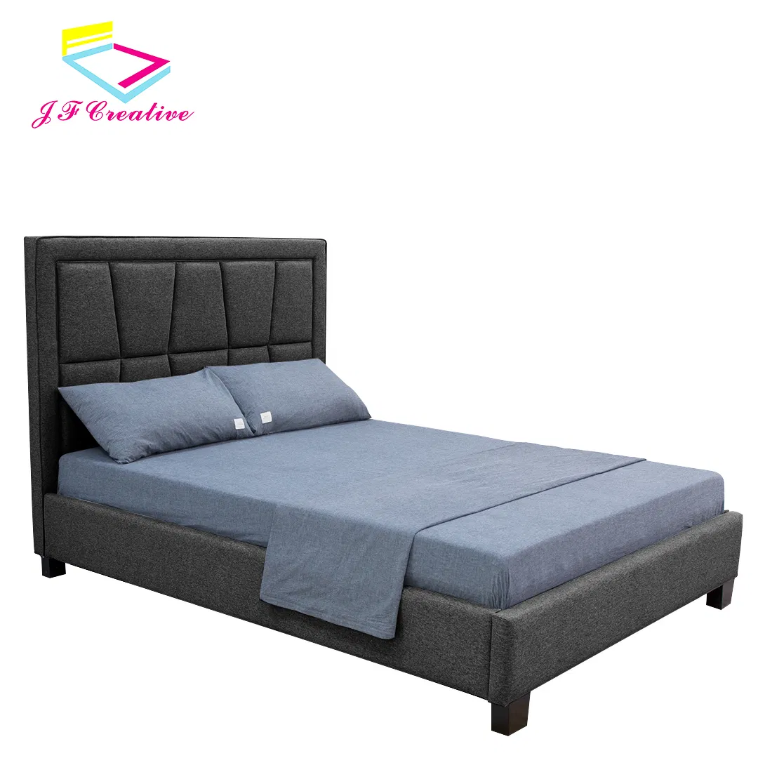 Modern European Bedroom Furniture Luxury Double Bed with Headboard Linen Fabric Tufted Bed