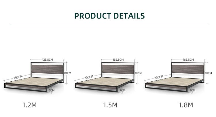 Modern Hotel Wooden Furniture Iron Frame Soild Wood Double Bed