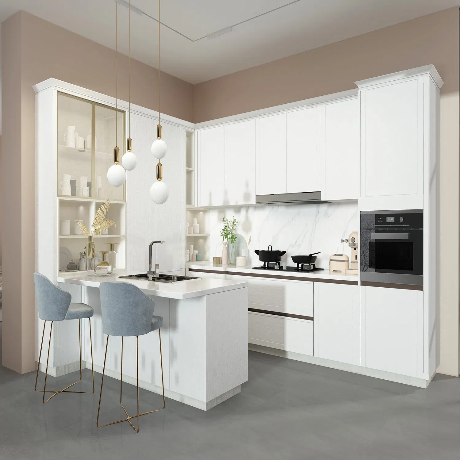 Modern Minimalism Home Furniture Kitchen Cabinet with PVC Finish
