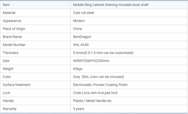 Modern Office Archive Storage Cabinet Mobile Hanging File Compact Shelving System