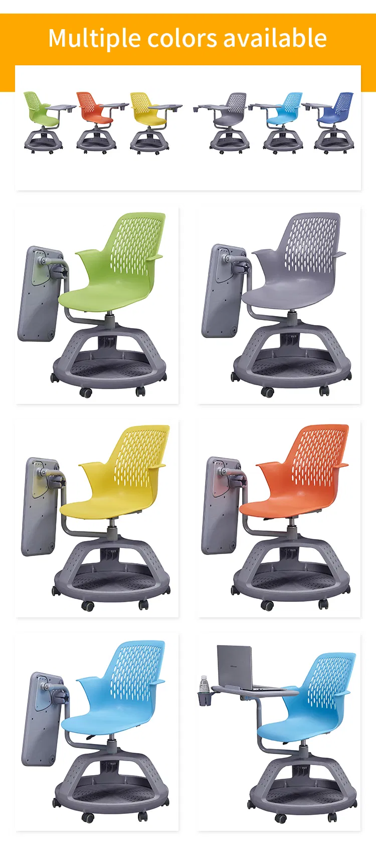 Modern Plastic Training Student Study Chairs with Writing Pad