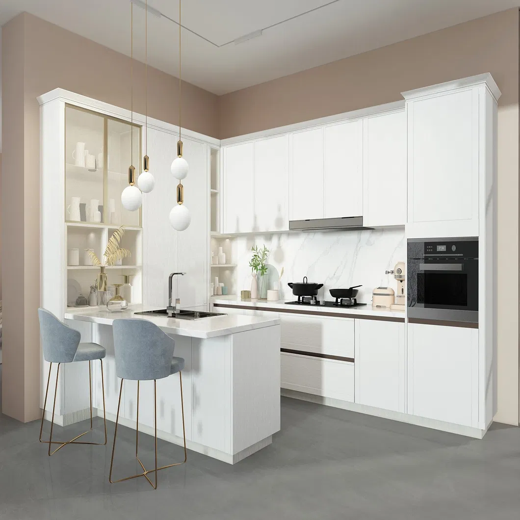 Modern White Lacquer Kitchen Cabinets with Multiple Storage Spaces