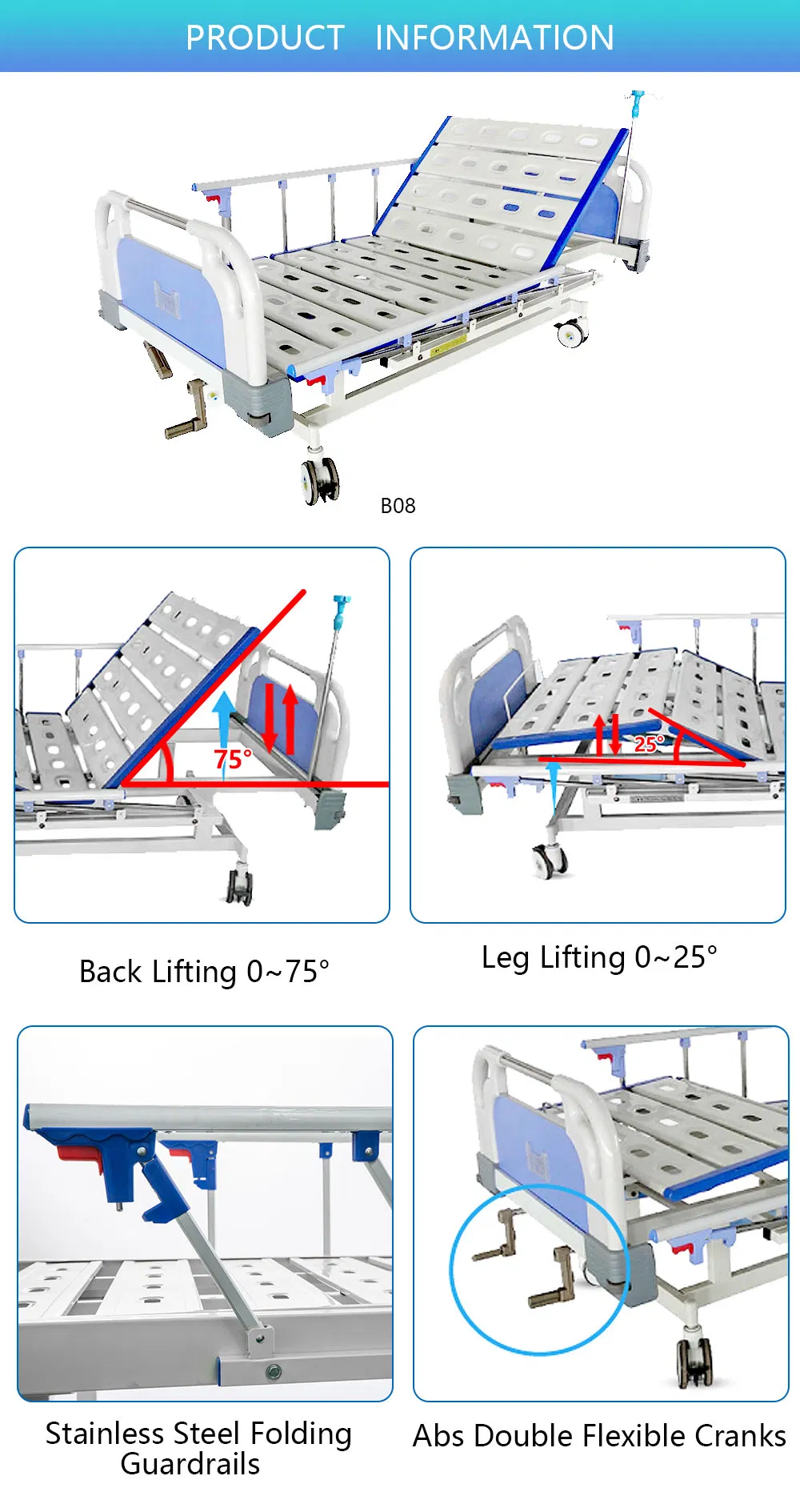 Professional Manufacturer Foldable Electric 2 Function B08 Patient Electric Bed Hospital