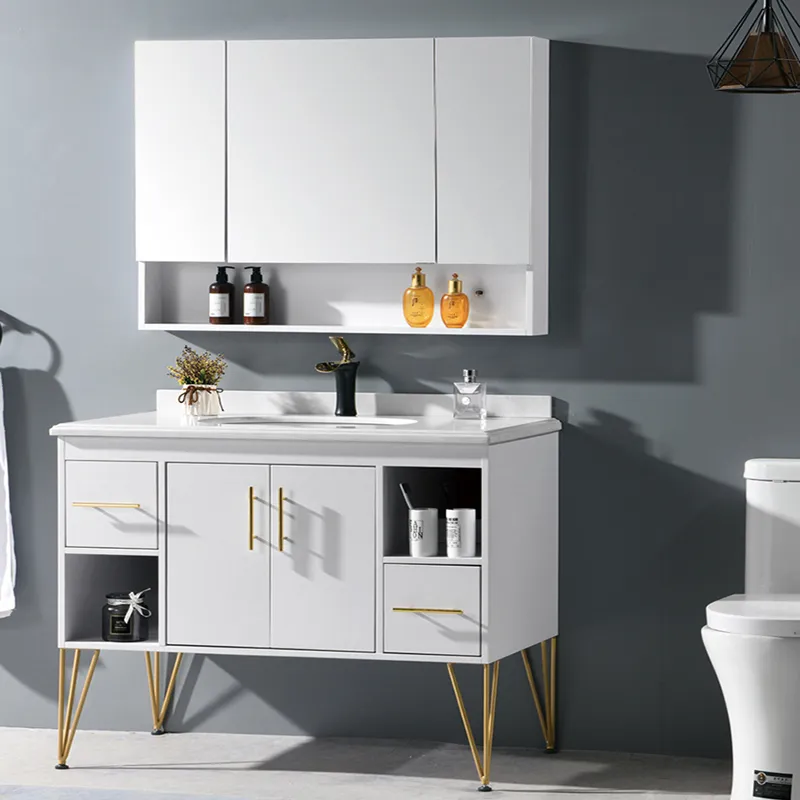 PVC Mirrored Bathroom Cabinet Cabine with Washing Basin