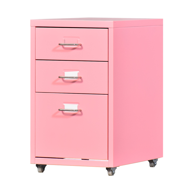 Short File Cabinet Steel Staff File Cabinet Pink File Cabinet Mini Multi-Color 3 Drawer Under Desk Mobile