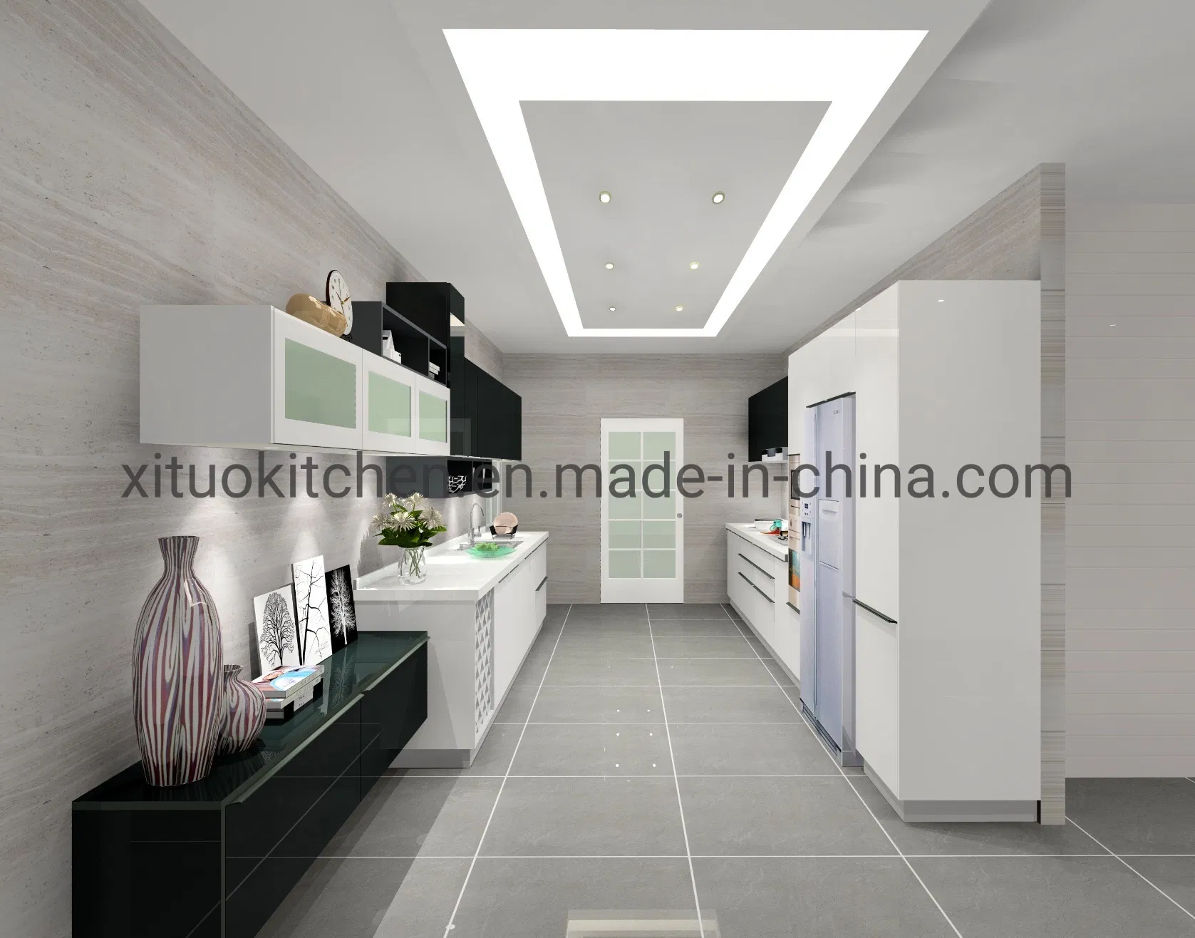 Simple White Lacquer Kitchen Furniture with High Cabinet