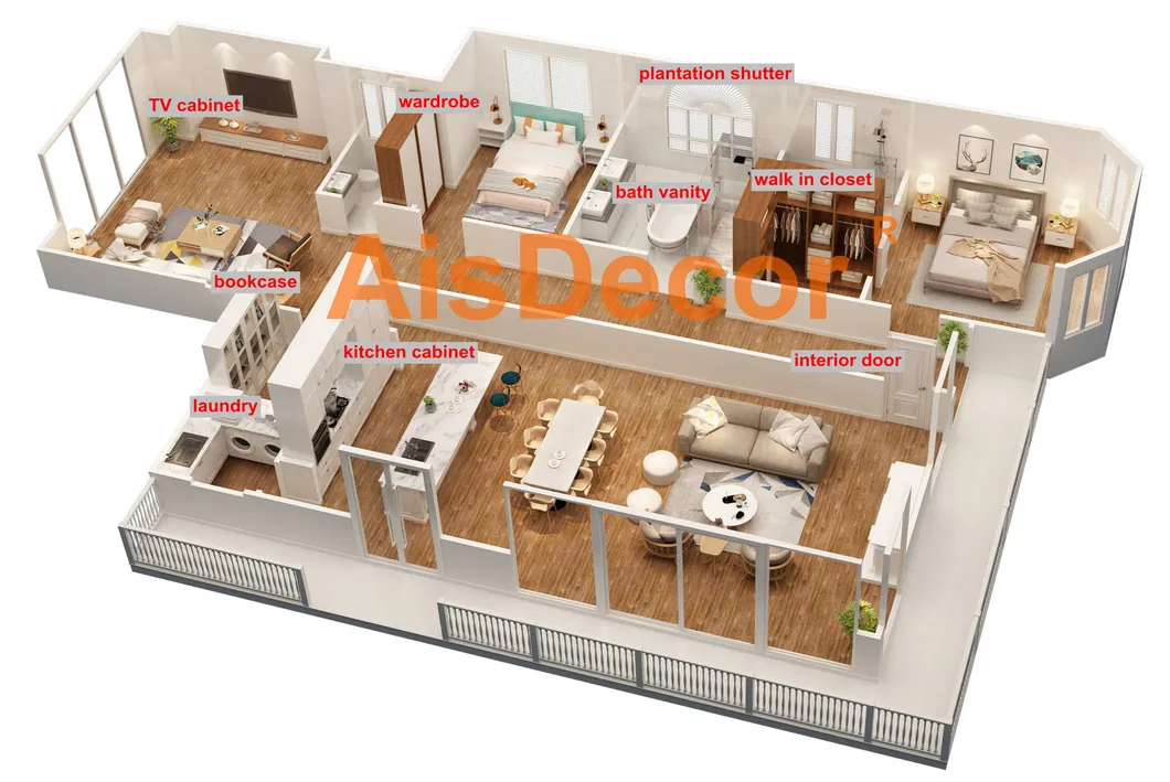 Solid Wood Original & White Matte Painted Mixed Style Kitchen Cabinets with Granite Countertop