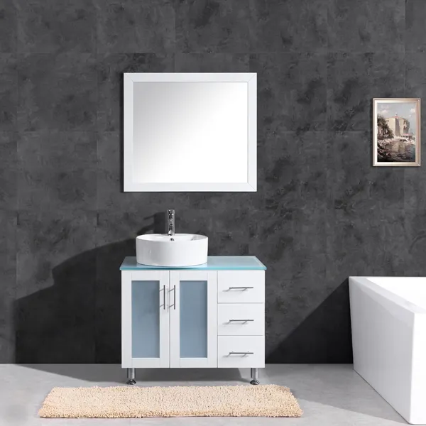 White Lacquer Glass Vanity Top Bathroom Vanity T9140-36wr