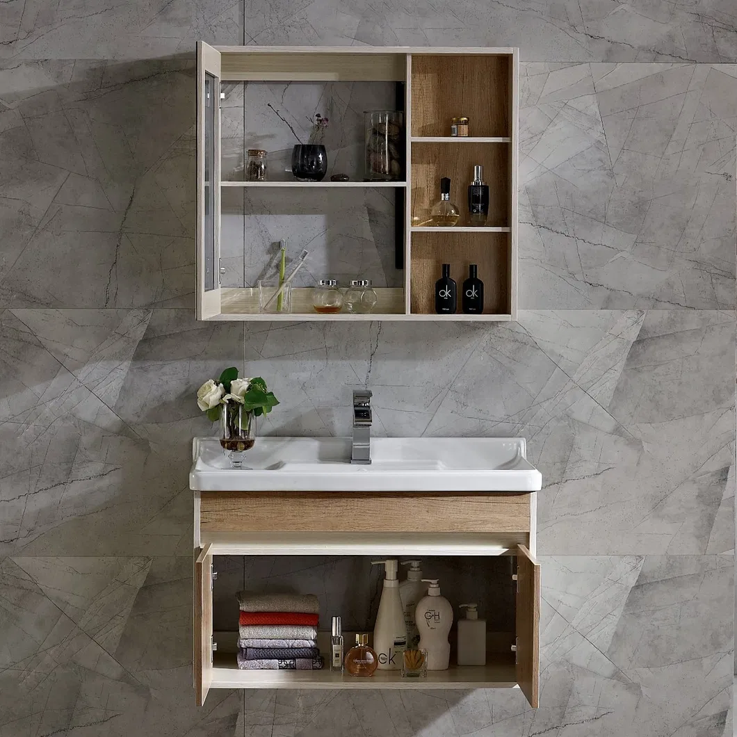 White Waterproof Dressing Table PVC Cabinet Door Bathroom Cabinet with Intelligent LED Controllable Mirror