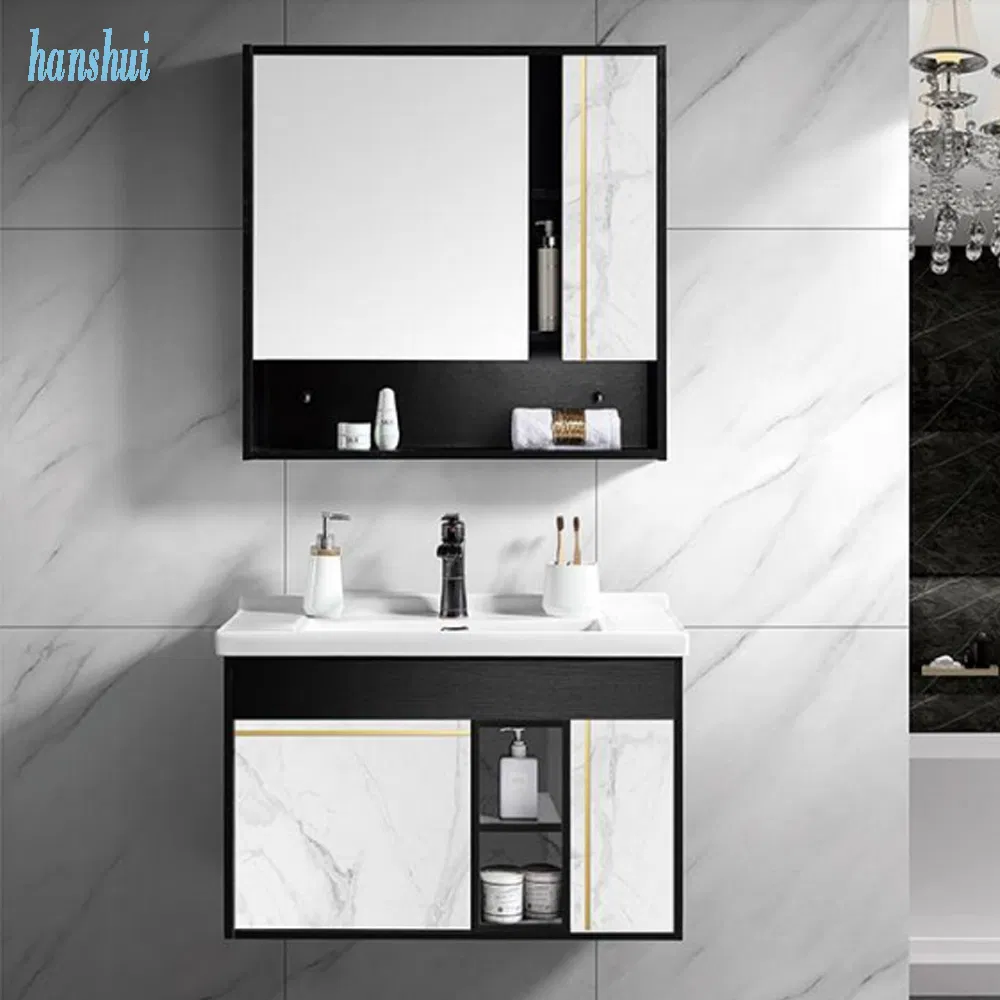 White Waterproof Dressing Table PVC Cabinet Door Bathroom Cabinet with Intelligent LED Controllable Mirror