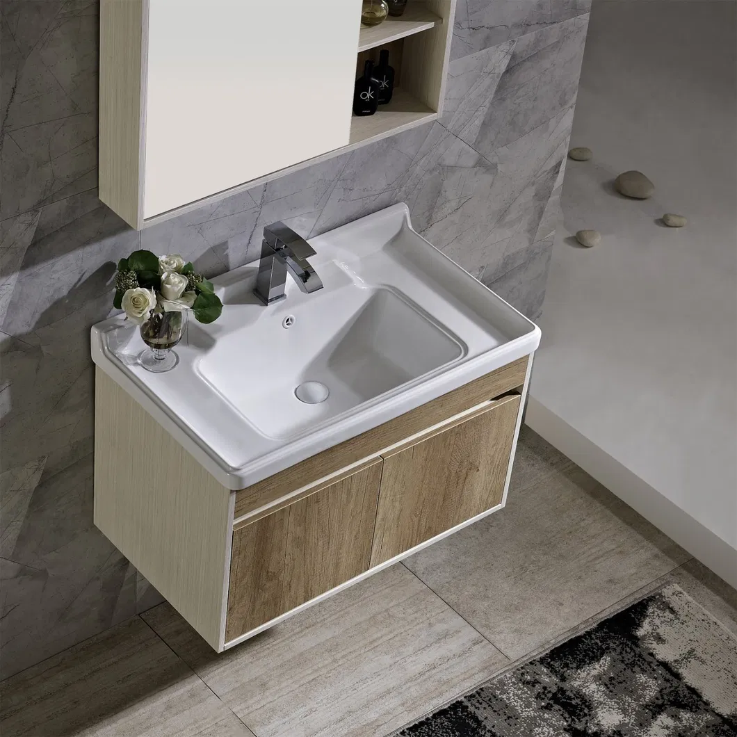 White Waterproof Dressing Table PVC Cabinet Door Bathroom Cabinet with Intelligent LED Controllable Mirror