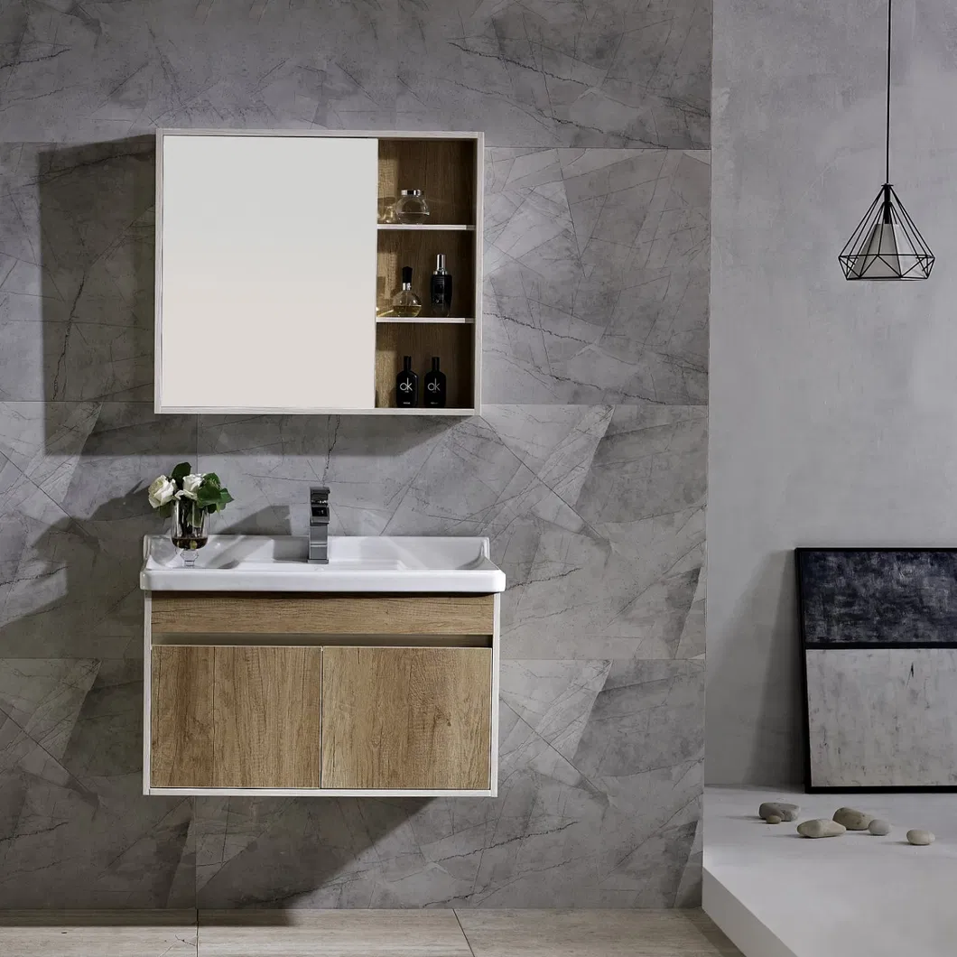 White Waterproof Dressing Table PVC Cabinet Door Bathroom Cabinet with Intelligent LED Controllable Mirror