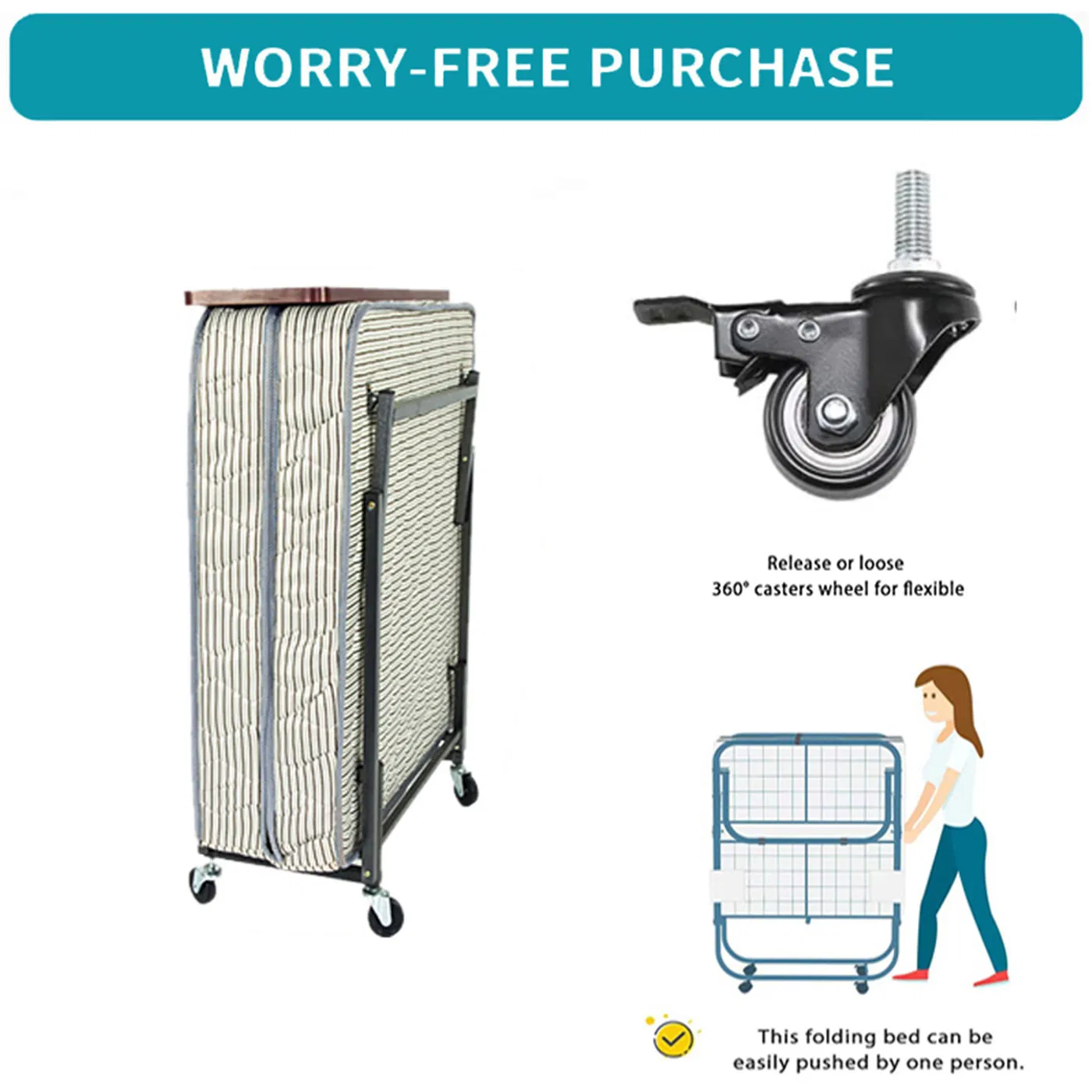 Wholesale Folding Mattress Bed Space Save Swivel on Wheels Hotel Bedroom