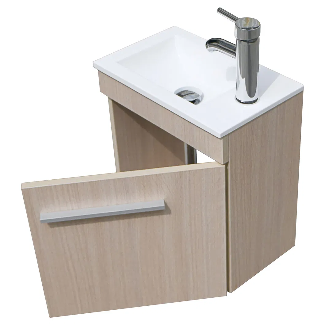 Wood Color 16" Bathroom Vanity Cabinet Combo Set Undermount Resin Vessel Sink