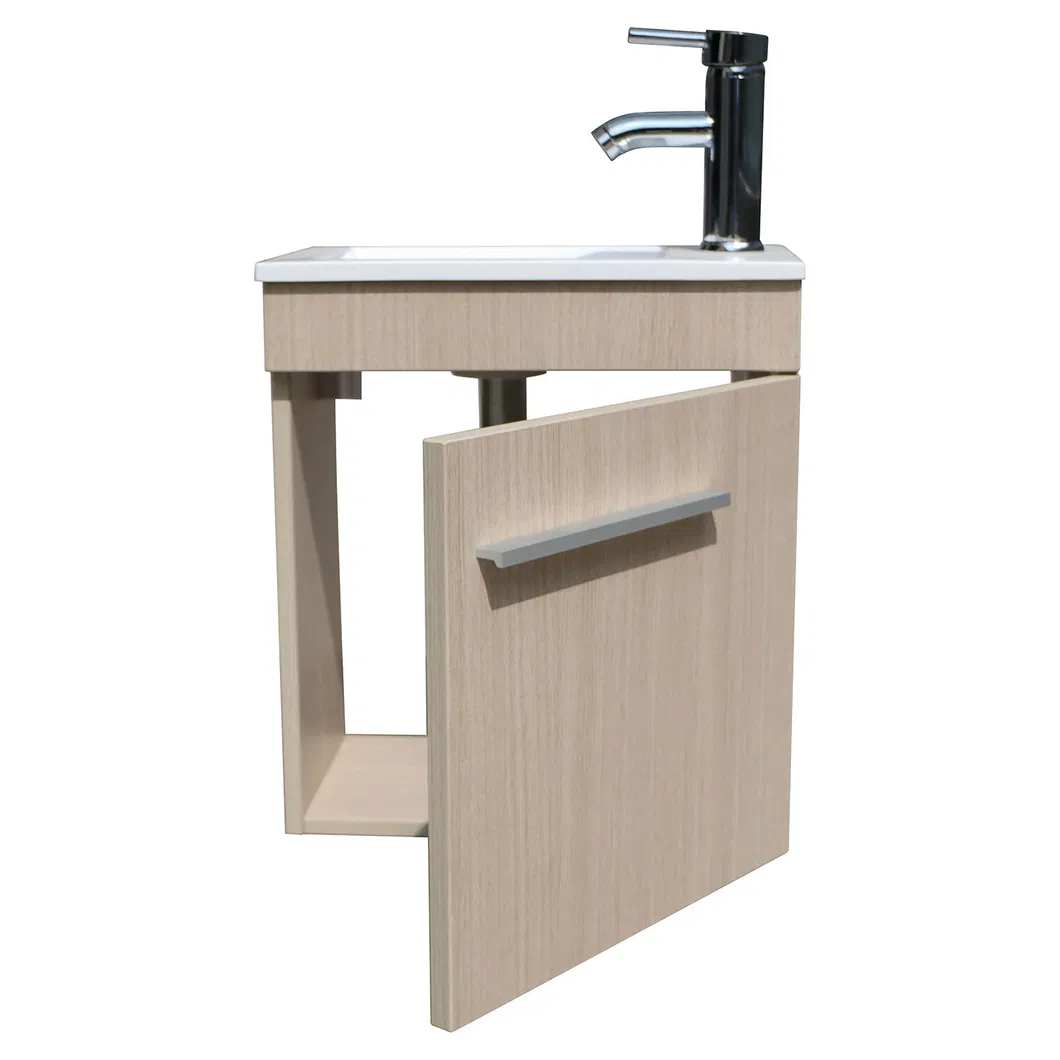 Wood Color 16" Bathroom Vanity Cabinet Combo Set Undermount Resin Vessel Sink